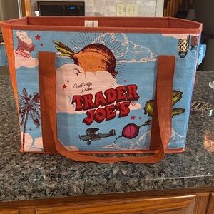 Trader Joe's Blue and Brown Reusable Tote Bag